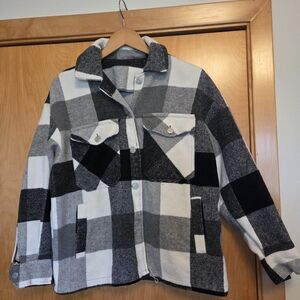 Women's Black, White, Grey Plaid Cropped Shacket